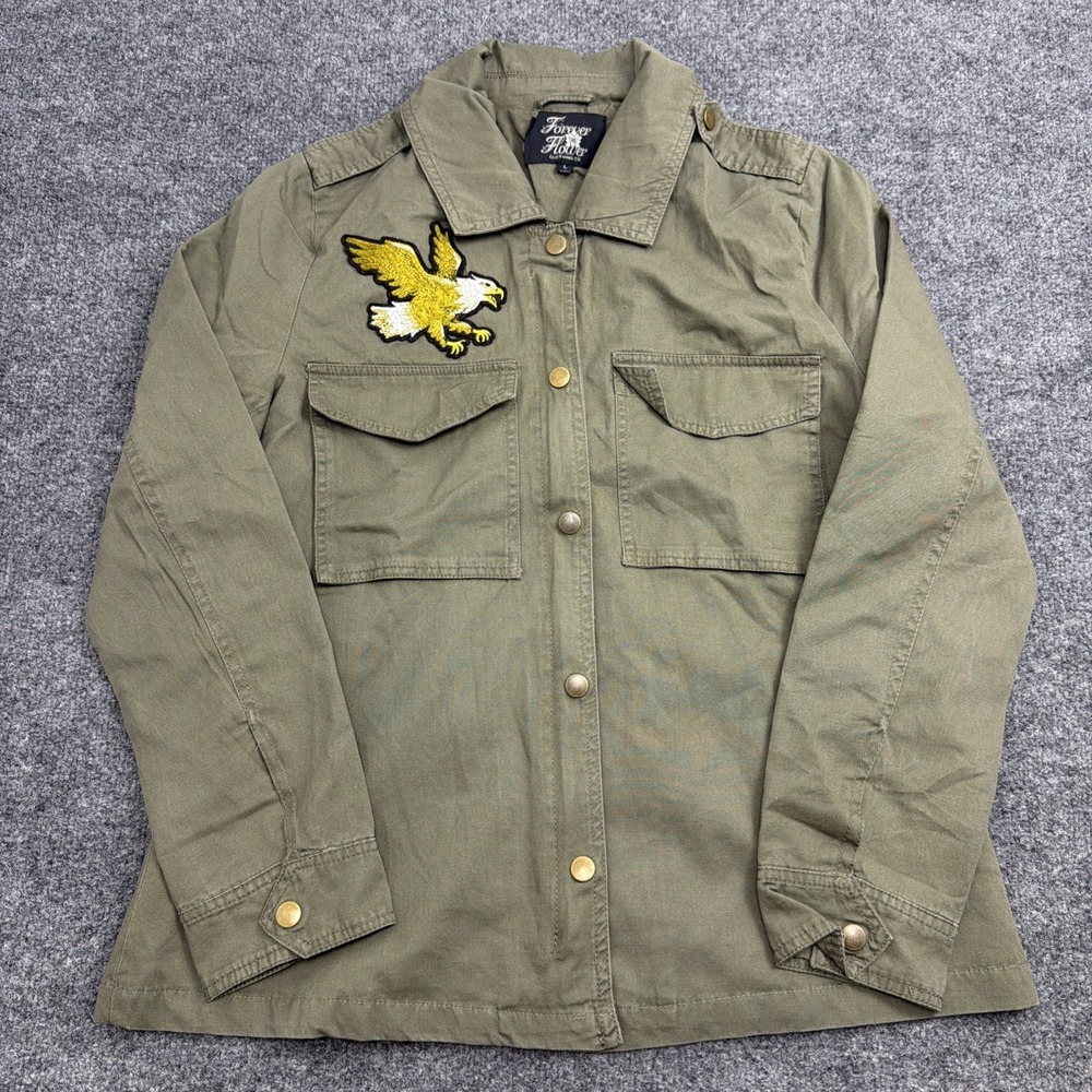 Forever Flower Clothing Co L Olive Green with embroidered Eagles Snap Jacket‎
